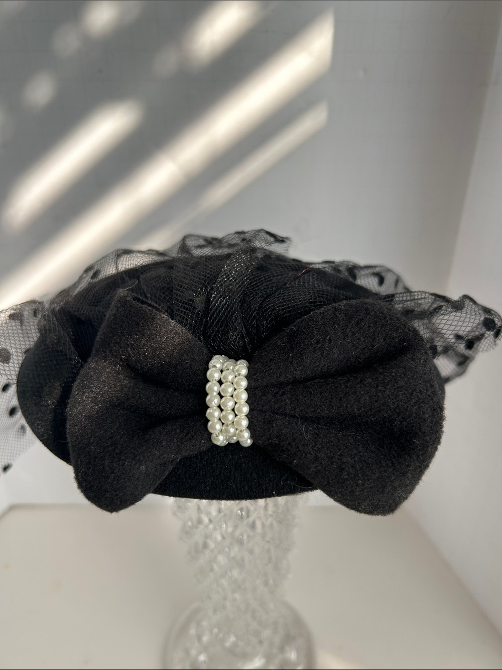 Classic Black Veiled Fascinator polka Dot Mesh Hat